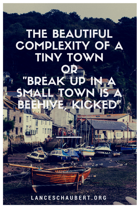 The Beautiful Complexity of a Tiny Town or ” Break Up in a Small Town is a Beehive Kicked “