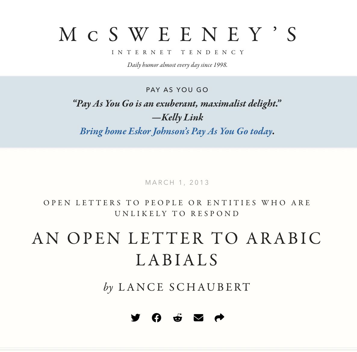 AN OPEN LETTER TO ARABIC LABIALS on mcsweeneys